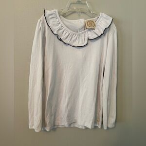 The Beaufort Bonnet Company White Long Sleeve Top with Ruffled Collar